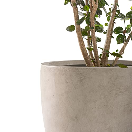 Kante Set of 3 Weathered Concrete Bowl Planters 18" 14" 10" Dia - color: Buff Concrete, size: 18"d + 14"d + 10"d
