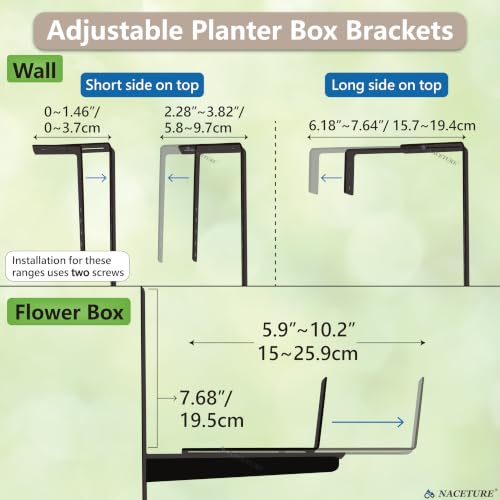 4 Pack Adjustable Window Box Brackets for Railing, Measure Before Ordering - color: Black 4 Pack