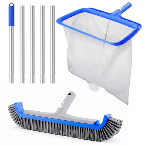 Consciot 3-in-1 Pool Cleaning Kit Includes Leaf Rake Net, Wall Brush & Pole - size: 3PCS