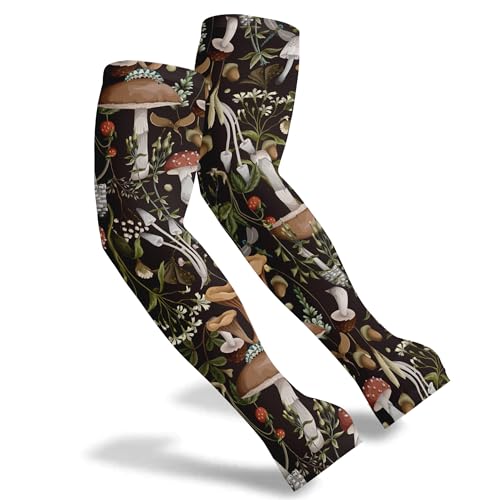 FISHEAL Sun Protection Gardening Sleeves - Women Men UV UPF 50+ Cooling Arm Sleeves with Thumbholes Farming Fishing Outdoors - color: Mushrooms, size: Large