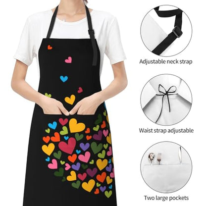 Art Apron with Pocket for Women Men - color: Colorful Hearts