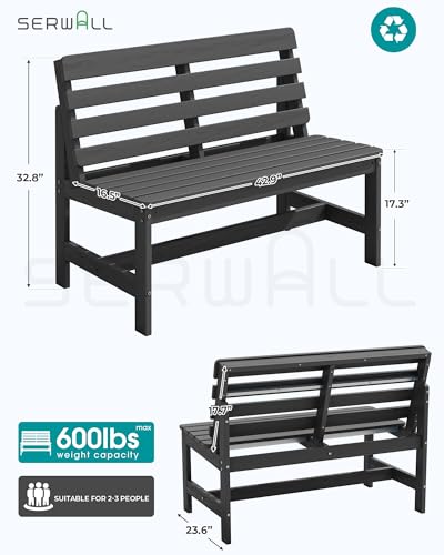SERWALL Armless Outdoor Bench, All Weather HDPE Porch Bench, 1 Pack, Grey - color: Grey