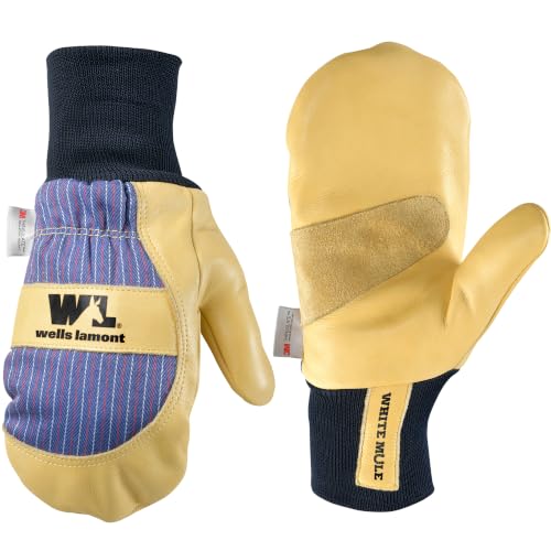 Wells Lamont Men's Leather Palm Thinsulate Winter Mittens, Beige, Medium (5135M) - size: Medium