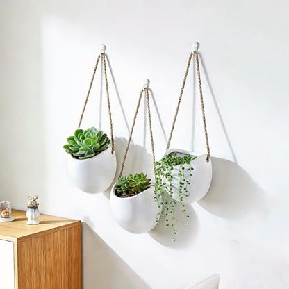 4 to 5 inch Ceramic Planters Wall Hanging Vases Decor - Set of 3 - color: Black