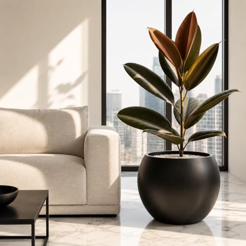 Marlo Fiberstone Round Planter, Smooth Matte Finishes (L, Black) - color: Black, size: 21.3"D x 16.5"H
