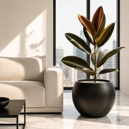 Marlo Fiberstone Round Planter, Smooth Matte Finishes (L, Black) - color: Black, size: 21.3"D x 16.5"H