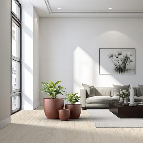 Kante Set of 3 Rusty Concrete Bowl Planters 18" 14" 10" Dia - color: Rusty, size: 18"d + 14"d + 10"d