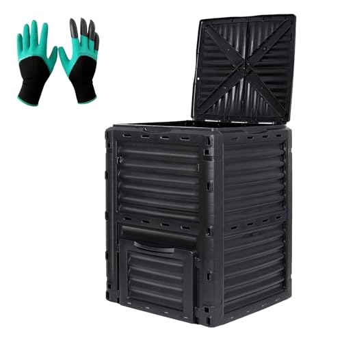 Compost Bin Outdoor, 80 Gallon Large Garden Composter, Black - color: 80 Gallon