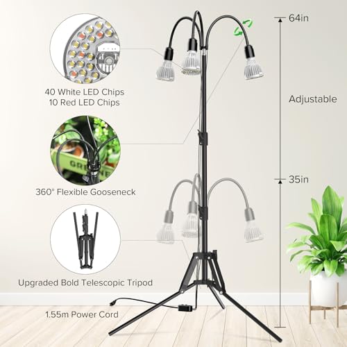 SANSI 90W Full Spectrum LED Tripod Grow Light 5000K 660nm Replaceable Bulbs
