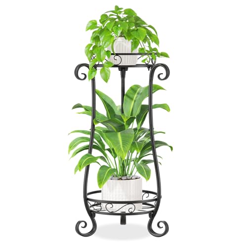 iDavosic.ly 2 Tier Tall Metal Plant Stand Outdoor Indoor, 27 Inch, Black - color: Black, size: 2 Tiers