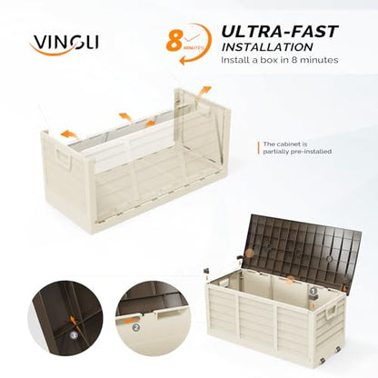 VINGLI 75 Gallon Collapsible Outdoor Storage Box, Brown - color: Brown