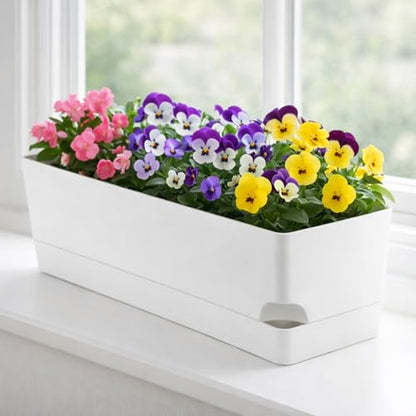 Party Zealot Window Boxes Planters, 5 Pack Self Watering Pots for Indoor Plants 17 Inch Rectangular Planter Rectangle Flower Pots Long Plant Pot Large Window Sill Herb Planter Box, White - color: White