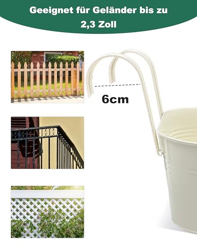11 Inch Railing Planter Box, 5 Pack Metal Hanging Planters with Hooks - color: White