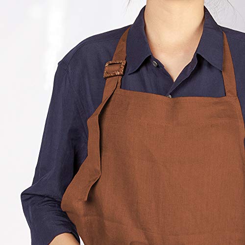 ATLINIA 100% Linen Apron for Women Men Apron for Kitchen Cooking Crafting - color: Brown
