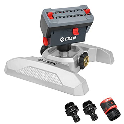 Eden 94127 Metal Adjustable 4-Way Mini Turbo Oscillating Sprinkler W/Quick Connect Starter Set, 20 Nozzle, Covers up to 4,000 sq. ft.