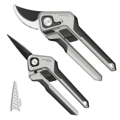 PrunePro Pruning Shears Scissors Set - Professional German Stainless Steel Hand Pruner Anti-Break Lock Ergonomic Garden Scissors for Branches Herb Flower Bonsai Garden Clipper - color: Grey