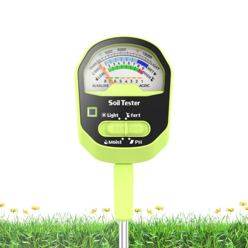 Soil Moisture Meter, 4-in-1 Soil PH Tester, Soil Moisture, Fertility, Sunlight Intensity with Removable Probe, Color-Coded Analog Dial Soil Test Kit for Garden, Farm, Flower, Indoor & Outdoor