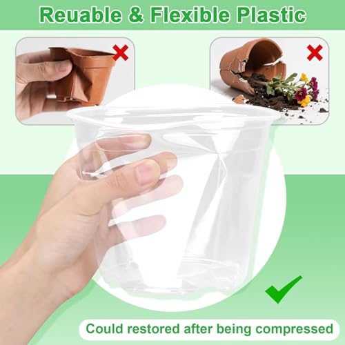 10 Inch Clear Nursery Pots with Drainage Holes, 5 Pack Plastic Pots for Plants, Seedling Starter Pot Variety Pack, Garden Plant Pots for Succulents Flowers Cactus - size: 10 Inch