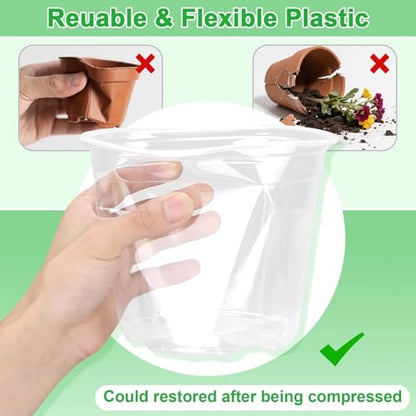 10 Inch Clear Nursery Pots with Drainage Holes, 5 Pack Plastic Pots for Plants, Seedling Starter Pot Variety Pack, Garden Plant Pots for Succulents Flowers Cactus - size: 10 Inch