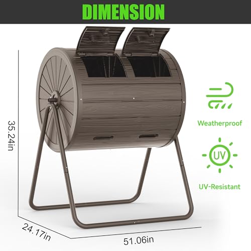 142L/37.5 Gal Single-Chamber Rolling Compost Tumbler – Durable Polypropylene Resin, UV Protected & Weatherproof, Easy to Clean & Assemble, Keeps Compost Dry & Ventilated（Grey） - color: Gray
