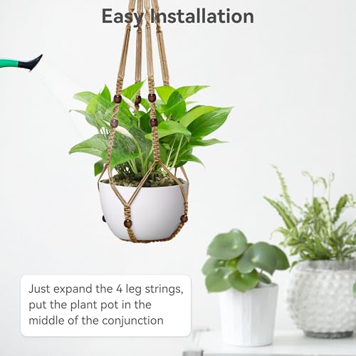 USLAI Macrame Plant Hanger, for Up to 15 Inch Pots, 35 Inch, Brown, 2 Pack - color: Brown, size: 35+35 Inch