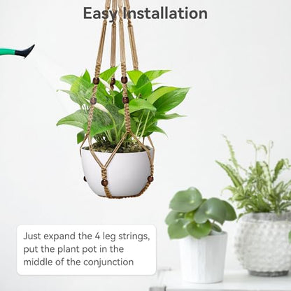 USLAI Macrame Plant Hanger, for Up to 15 Inch Pots, 35 Inch, Brown, 2 Pack - color: Brown, size: 35+35 Inch