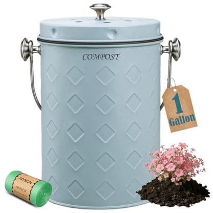AOSION Countertop Compost Bin Kitchen,Odorless Indoor Compost Bin with Lid - color: Blue