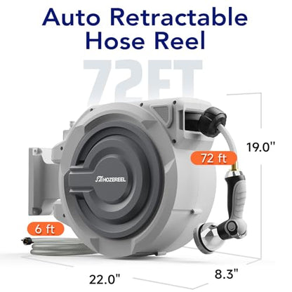 1/2" x 72 FT Retractable Garden Hose Reel - size: 1/2" 72 FT Hose & Reel
