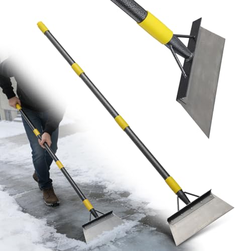 Garden Shovel: Heavy Duty Ice Scraper with Metal Flat Head, Multifunctional 60in Long Handle Floor Scraper for Breaking Removing Hard Ice on Driveway Walkway Road