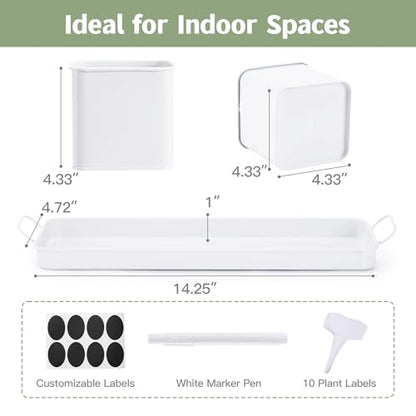 Indoor Herb Planter with 3 Herb Pots and Handled Tray