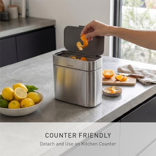simplehuman Compost Caddy, Detachable and Countertop Bin, 4 Liter / 1.06 Gallon, Brushed Stainless Steel - color: Brushed