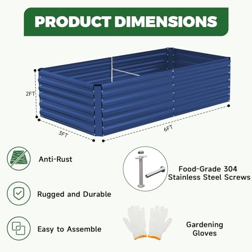 NAVINE 6x3x2ft Outdoor Metal Raised Garden Bed, Metal Planter Box, 2-Pack - color: Blue, size: 6x3x2 FT-2PC