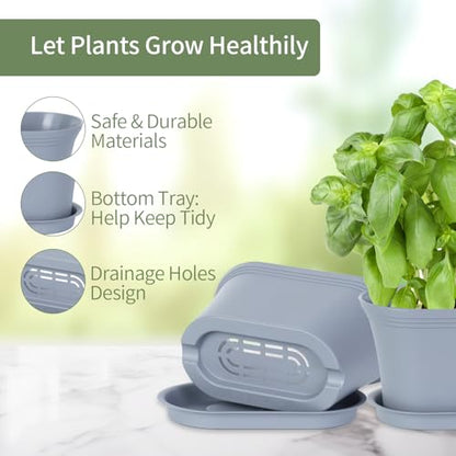 Oliz 6pk Windowsill Planters, Grey Plastic w/Drain Tray - Indoor/Outdoor - color: Gray