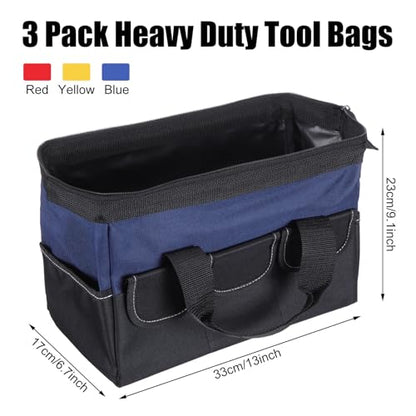 Sanwuta 3 Pack 13 Inch Tool Bags, Side Pockets, Blue, Red, Yellow - color: Blue, Red, Yellow, size: 13 Inch, style: Side Pockets