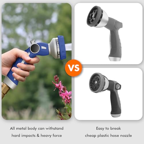 RESTMO Hose Nozzle Heavy Duty, Metal Water Hose Sprayer for Garden - color: Blue, size: 9 Watering Patterns
