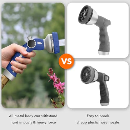 RESTMO Hose Nozzle Heavy Duty, Metal Water Hose Sprayer for Garden - color: Blue, size: 9 Watering Patterns