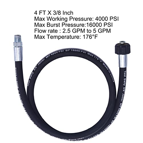 Tool Daily Pressure Washer Whip Hose 4 FT, 3/8" NPT, M22 14mm Female Thread - size: 4 FT