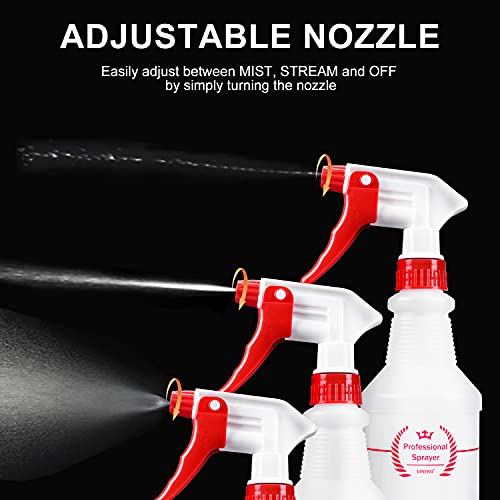 Uineko Empty Spray Bottles, Heavy Duty Sprayer, Mist & Stream, 4 Pack 16 Oz - size: 16 Oz, 4 Pack