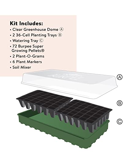 Burpee 72 Cell Seed Starting Kit with Greenhouse Dome and Coir Pellets - size: One Size