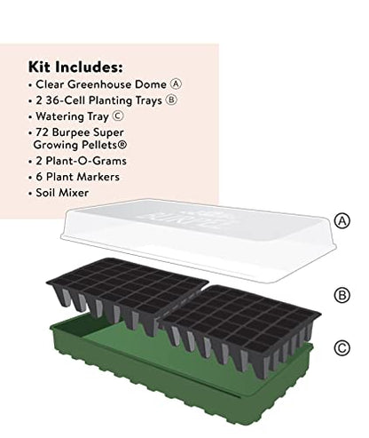 Burpee 72 Cell Seed Starting Kit with Greenhouse Dome and Coir Pellets - size: One Size