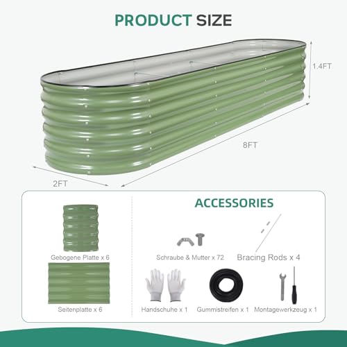 Galvanized Raised Garden Bed Outdoor, 8x2x1.4ft, Olive Green - color: Olive Green, size: 8×2×1.4ft (1 Pack)