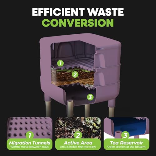FCMP Outdoor - The Essential Living Composter, 4-Tray Worm Vermicomposter Bin, Plum - color: Plum