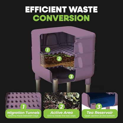 FCMP Outdoor - The Essential Living Composter, 4-Tray Worm Vermicomposter Bin, Plum - color: Plum
