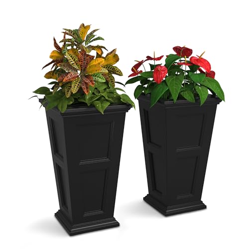 Mayne Fairfield 28in Self-Watering Tall Square Planter, Black, 2-Pack