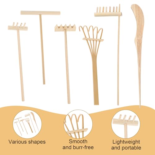 6 Piece Mini Zen Garden Rake Tools, Miniature Tabletop Rock Sand Zen Garden Accessories Zen Sand Garden Rake Set Small Rakes for Garden Beds Mini Sand Stamp Rakes for Home Office Desktop Decoration - style: 6Pcs
