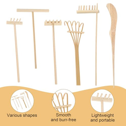 6 Piece Mini Zen Garden Rake Tools, Miniature Tabletop Rock Sand Zen Garden Accessories Zen Sand Garden Rake Set Small Rakes for Garden Beds Mini Sand Stamp Rakes for Home Office Desktop Decoration - style: 6Pcs