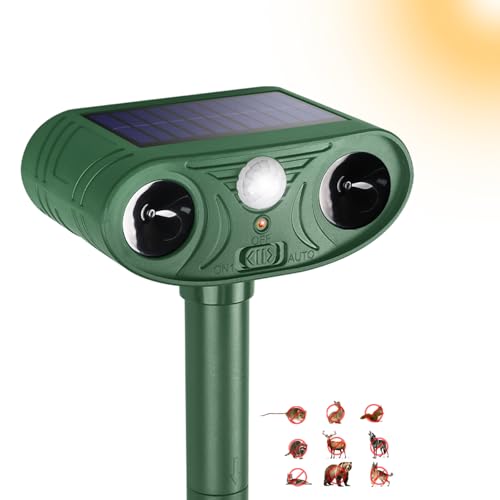 Solar Ultrasonic Animal Repellent Outdoor with Motion Sensor Strobe Light Deer Repellent Devices for Squirrel Rats Snakes Rabbit 25KHZ Silent Deterrent Dual Mode Yard Garden Lawn Pest Control 1pack - color: 1PACK white and Red lights flashing