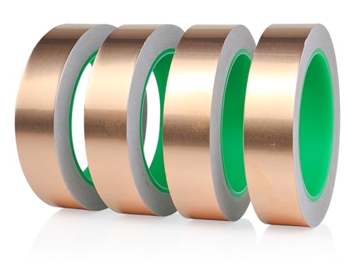 BOMEI PACK Copper Foil Tape 4 Pack 1.97mil x 1inch x 66ft with Conductive Adhesive for Guitar and Crafts, Soldering, Stained Glass, Electrical Repairs, Grounding - size: 4 Pack, 1 Inch X 66 Ft