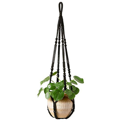 Mkono Macrame Plant Hanger Indoor 35 Inch Hanging Planter Basket Black 1Pc - color: Black