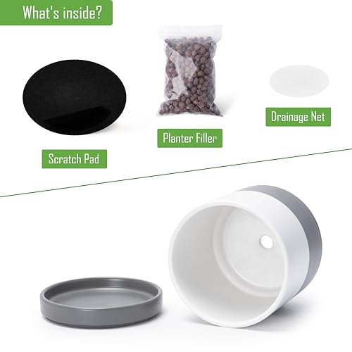 D'vine Dev 2-Pack Ceramic Pots with Saucers, White/Grey, 4/6 in, 94-G-S-6 - color: White/Speckled Grey, size: Small